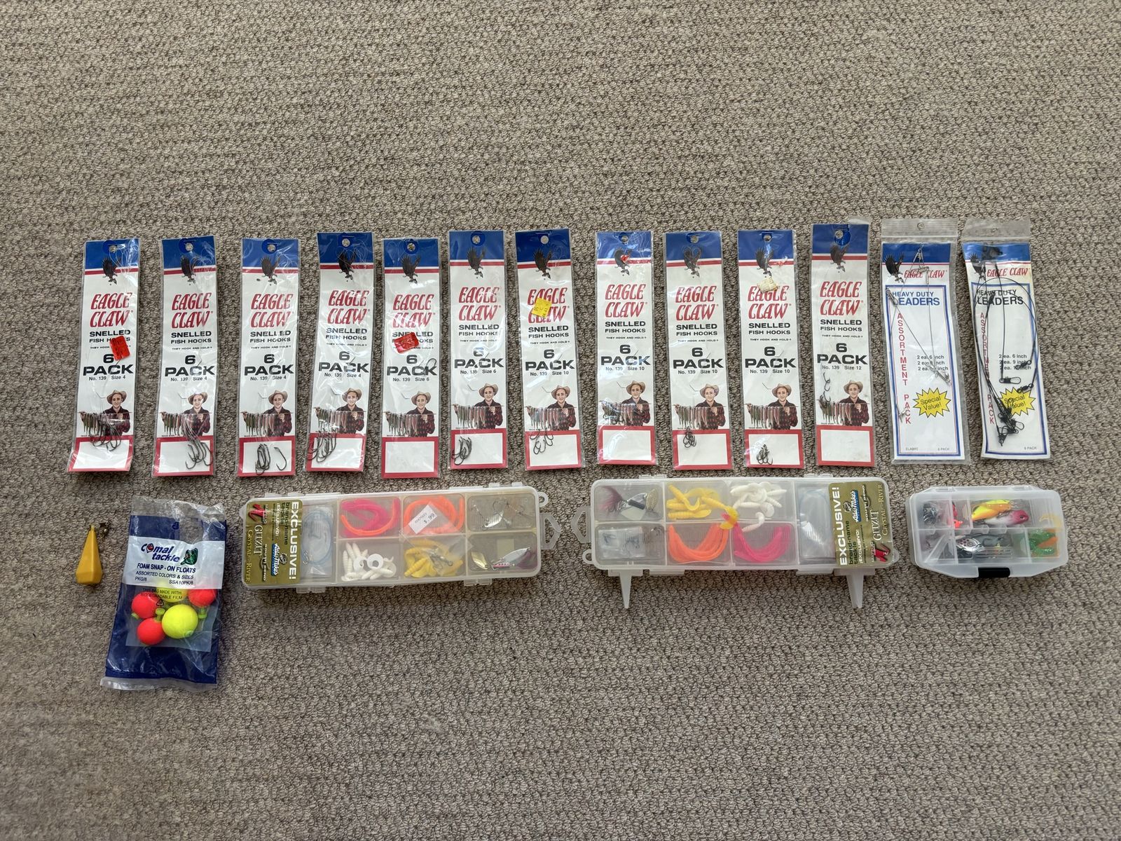 Assorted fishing tackle, hooks, bobbers, etc.
