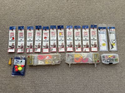 Assorted fishing tackle, hooks, bobbers, etc.