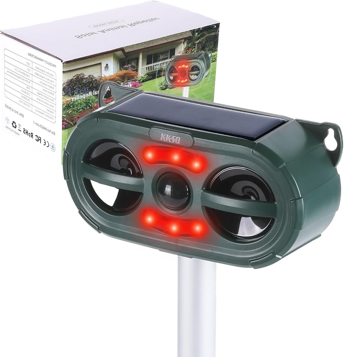 NEW Solar Ultrasonic Animal Repellent Outdoor Indoor, Waterproof Motion Activated Deterrent Repel
