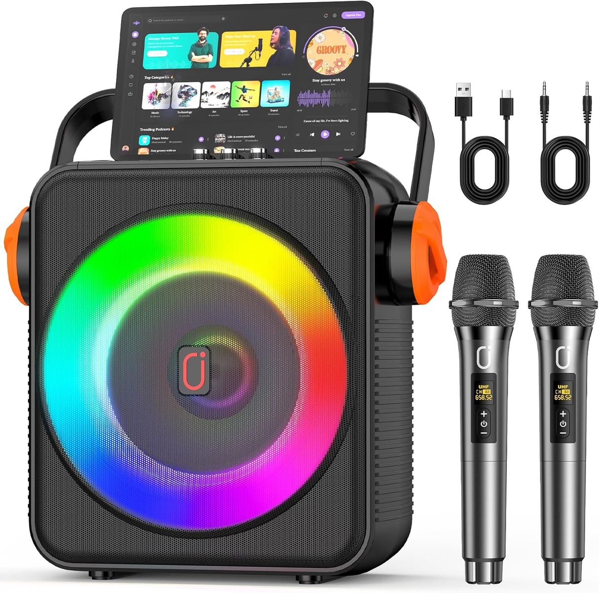 NEW Karaoke Machine with 2 Microphones, Portable Bluetooth 5.3 Karaoke Speaker for Adults, PA System with Echo Adjustment