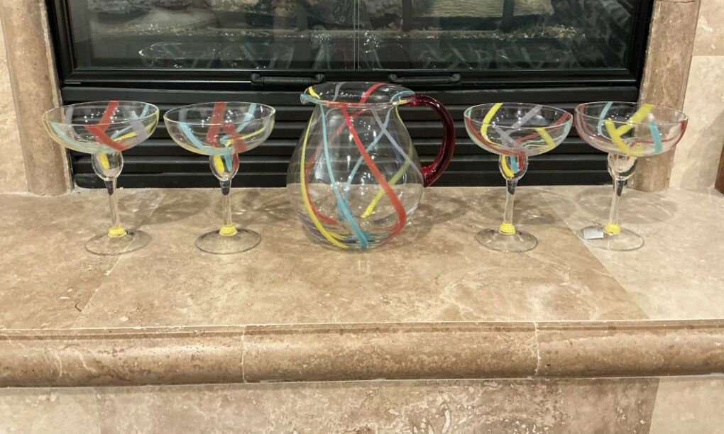 Pfaltzgraff 4 Margarita Glasses & Pitcher