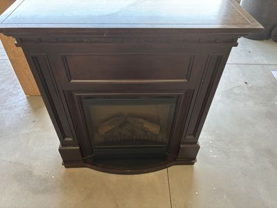 Dark Wood Electric Fireplace Mantel with Realistic Log and Flame Effect