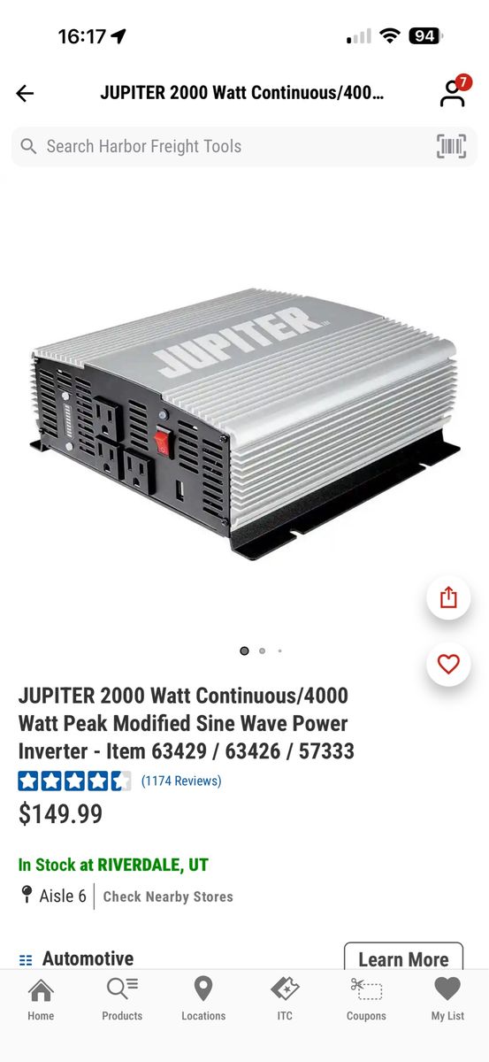 Jupiter 2000 Watt Continuous / 4000 Watt Peak Modified Sine Wave Power Inverter