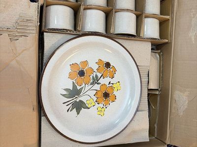 New Vintage 45 piece Creston Stoneware Orangeade Dinnerware Set - Service for 8