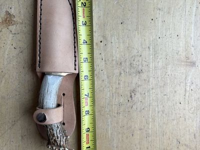 Handmade Deer Antler Handle Fixed Blade Knife with Custom Leather Sheath - 9.5" in total