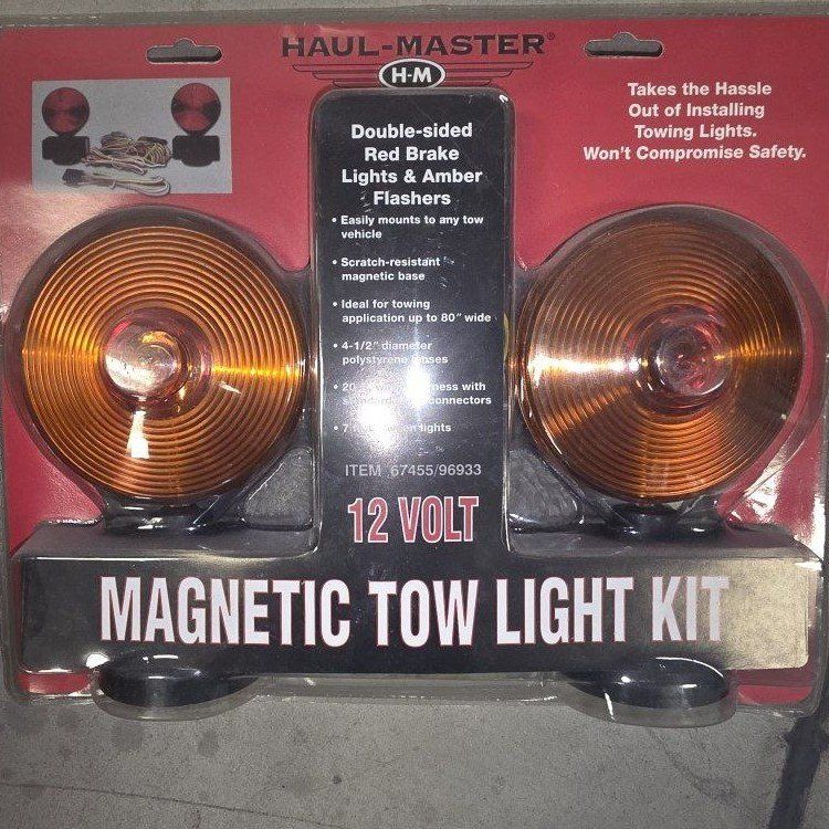 Haul-Master 12V Magnetic Tow Light Kit - Double-Sided Red Brake & Amber Flashers
