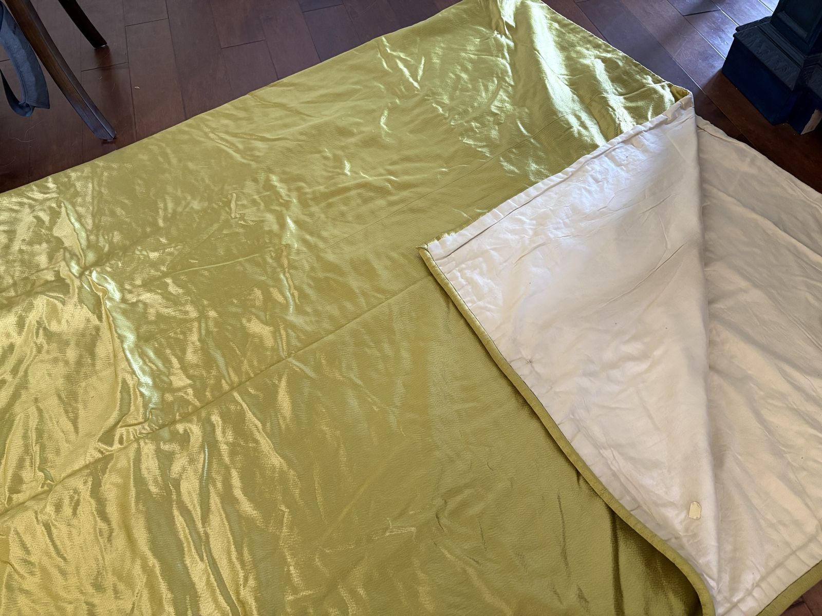 Huge Vintage Handmade Silk Chartreuse Bedspread