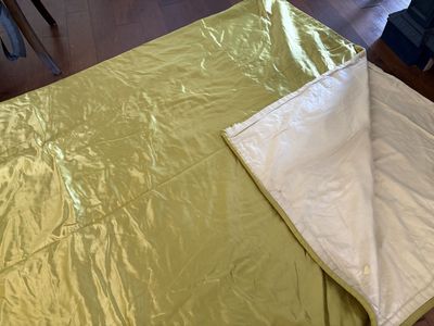 Huge Vintage Handmade Silk Chartreuse Bedspread