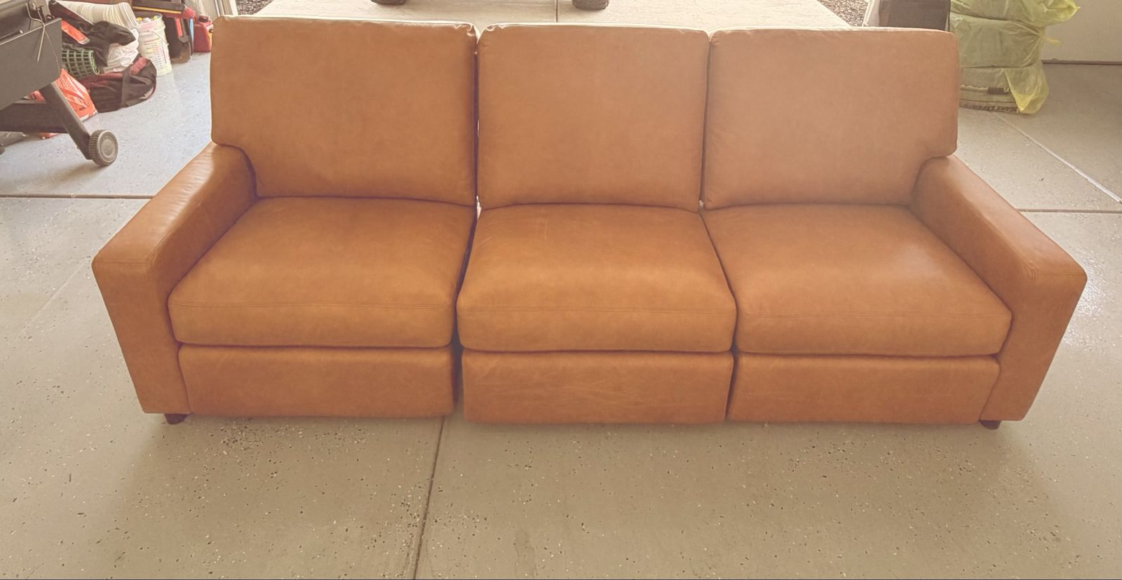 Leather Pottery Barn motorized reclining sofa