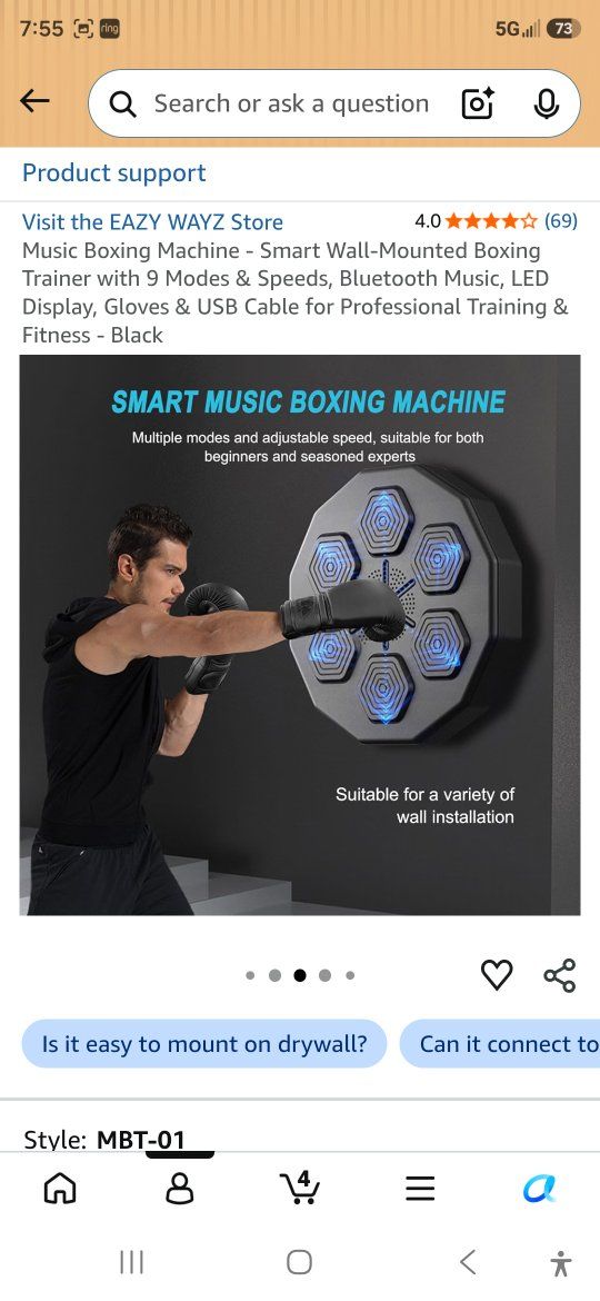 EAZY WAYZ Smart Wall-Mounted Music Boxing Machine - 9 Modes, Bluetooth, LED Display, Gloves, USB