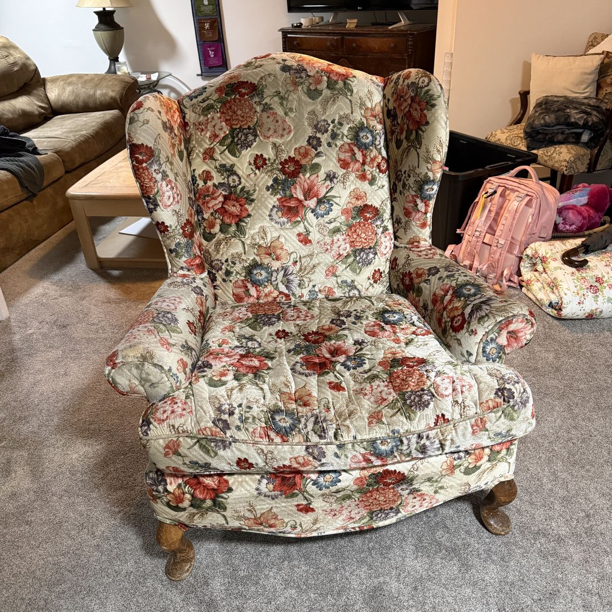 Wingback floral chair vintage