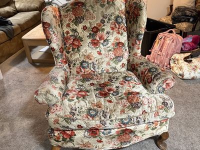 Wingback floral chair vintage