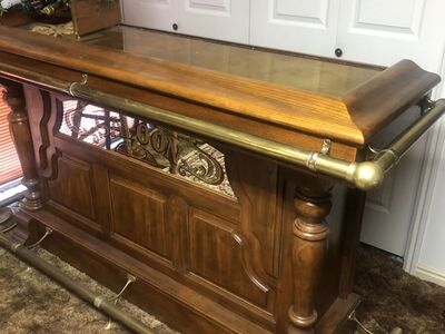 Solid oak and brass Pulaski home bar