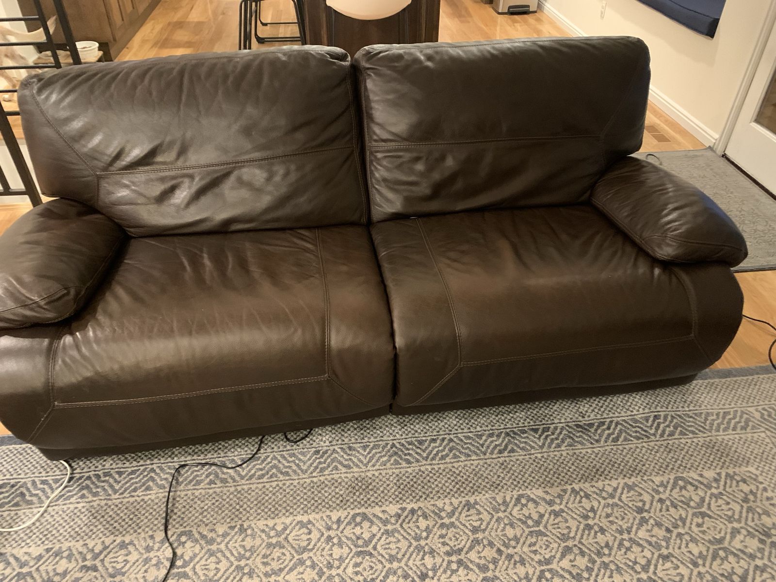 Brown Leather 7ft Couch With Recliners On Both end