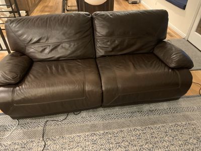 Brown Leather 7ft Couch With Recliners On Both end