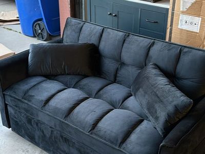Black Velvet Tufted Futon Sofa Bed with Adjustable Back & Armrests