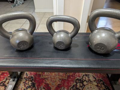 Set of 3 Solid Cast Iron Kettlebells 15-30lbs