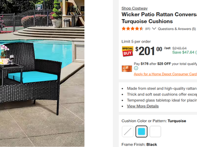 Costway Wicker Patio Rattan Conversation Set with Turquoise Cushions