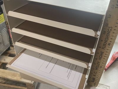 White Metal 4-Tier Document Tray Organizer with Cork Inlays - Desktop File Sorter