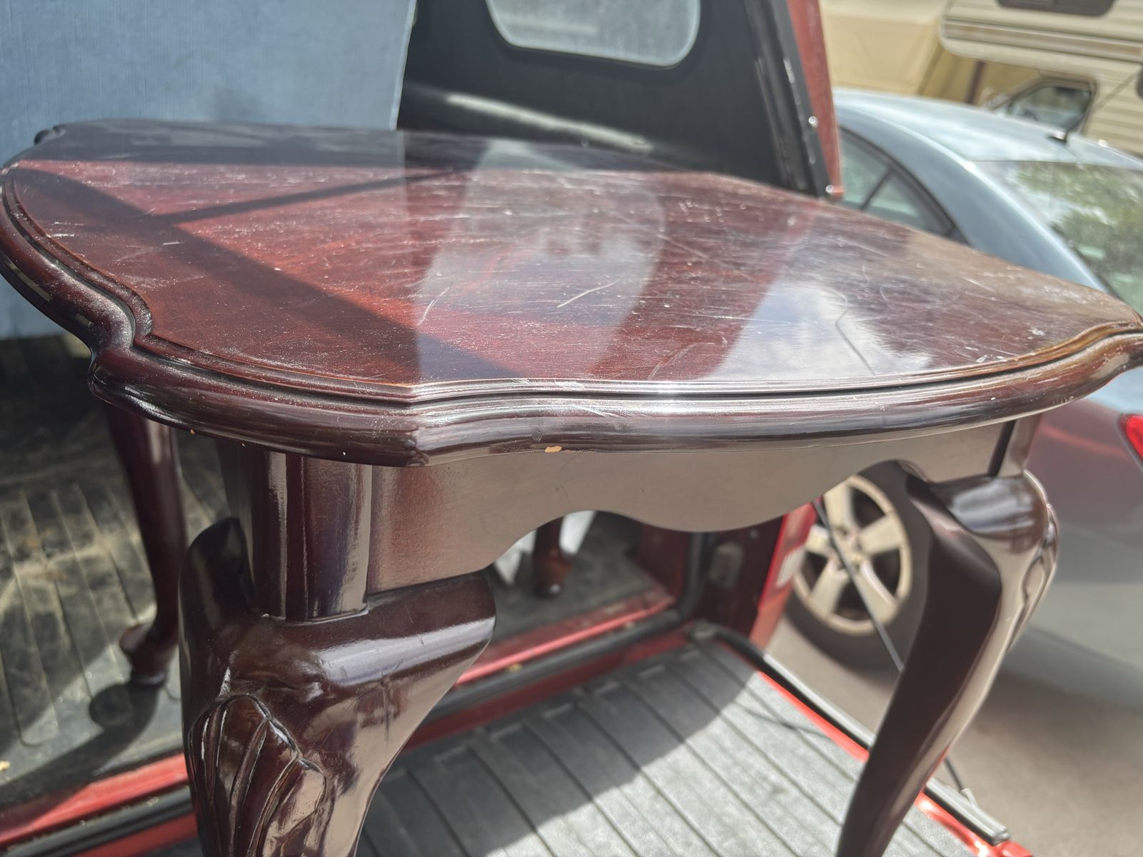 Vintage Dark Wood Accent Table with Cabriole Legs