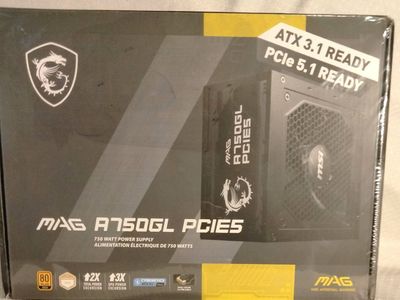 MSI MAG A750GL PCIE5, Fully Modular Compact Gaming 750W Power Supply, 80+ Gold
