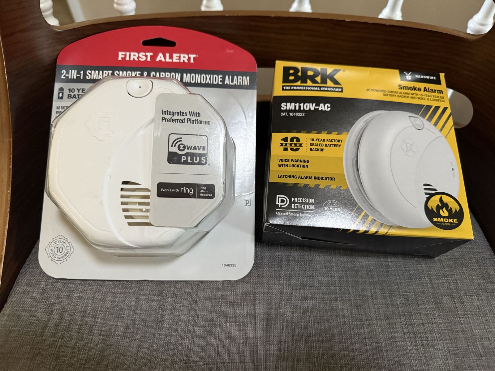 New First Alert Z-Wave Plus 2-in-1 Smart Smoke & CO Alarm and BRK SM110V-AC Hardwired Smoke Alarm