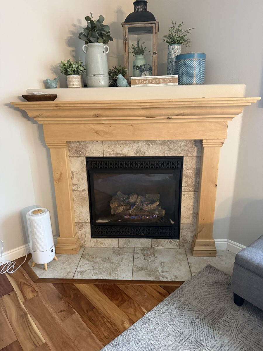 Solid Natural Wood Fireplace Mantel Surround with Decorative Molding