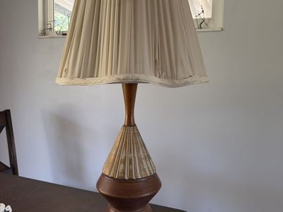 Vintage Mid-Century Modern Table Lamp by & Smith Co., Inc. - Pleated Shade, Wood & Ceramic Base