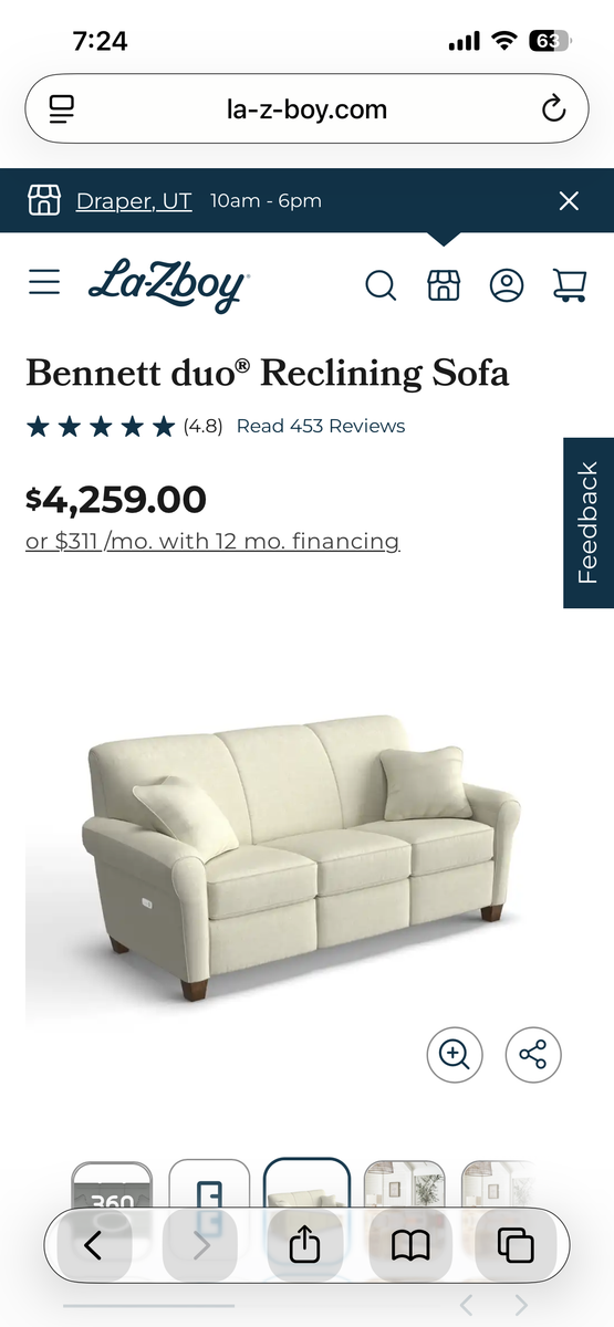 Lay-Z-Boy Bennet Duo Power Reclining Sofa - Indigo