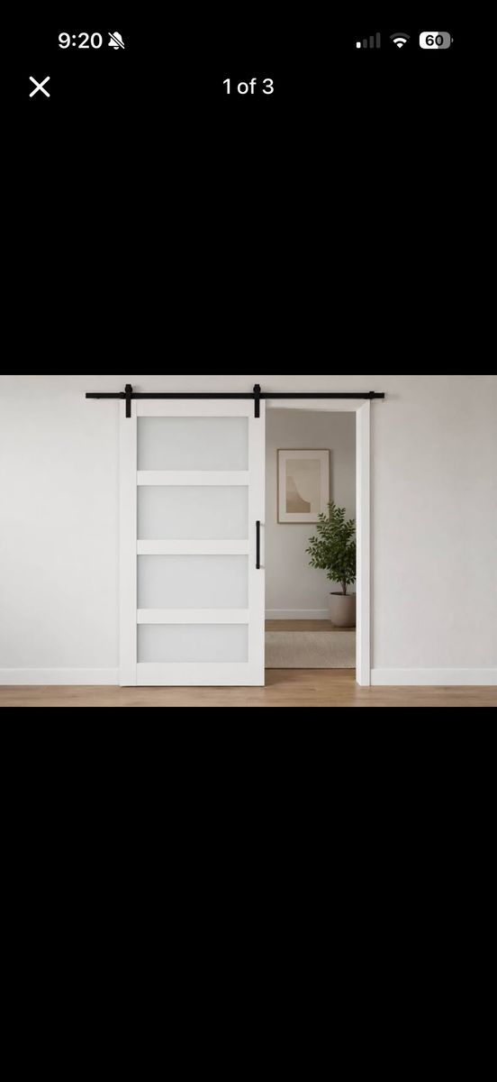 White 5-Lite Sliding Barn Door Panel Kit with Frosted Tempered Glass