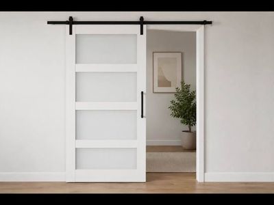 White 5-Lite Sliding Barn Door Panel Kit with Frosted Tempered Glass