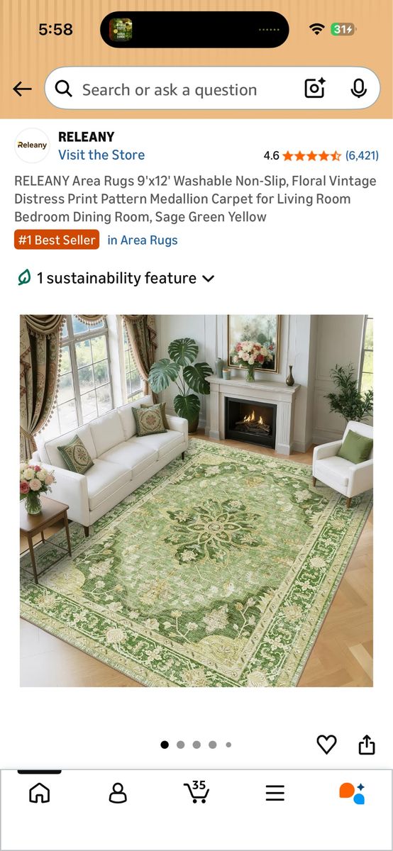 9x12 soft green vintage style rug new