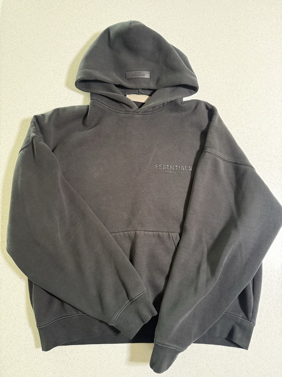 Fear of God ESSENTIALS FOG Black Hoodie - Size Large