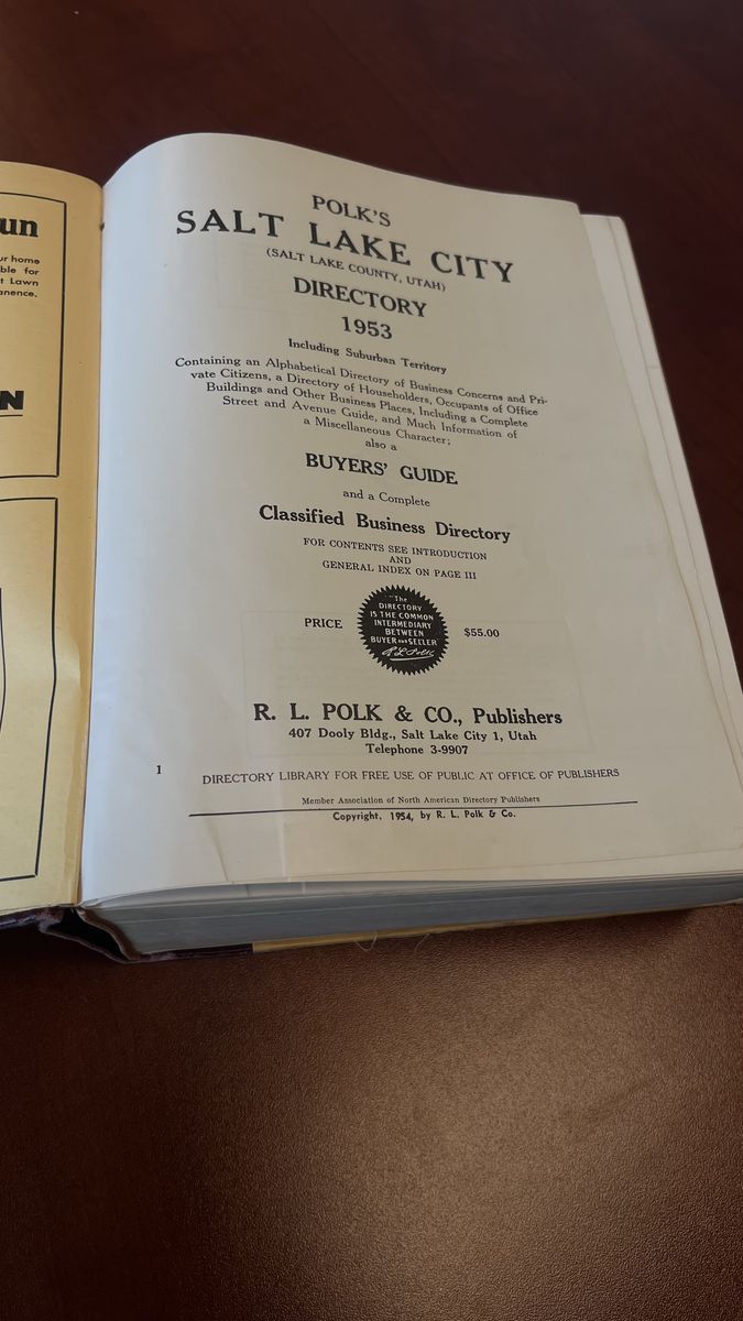 RARE and COLLECTIBLE Salt Lake City Directory, 1953