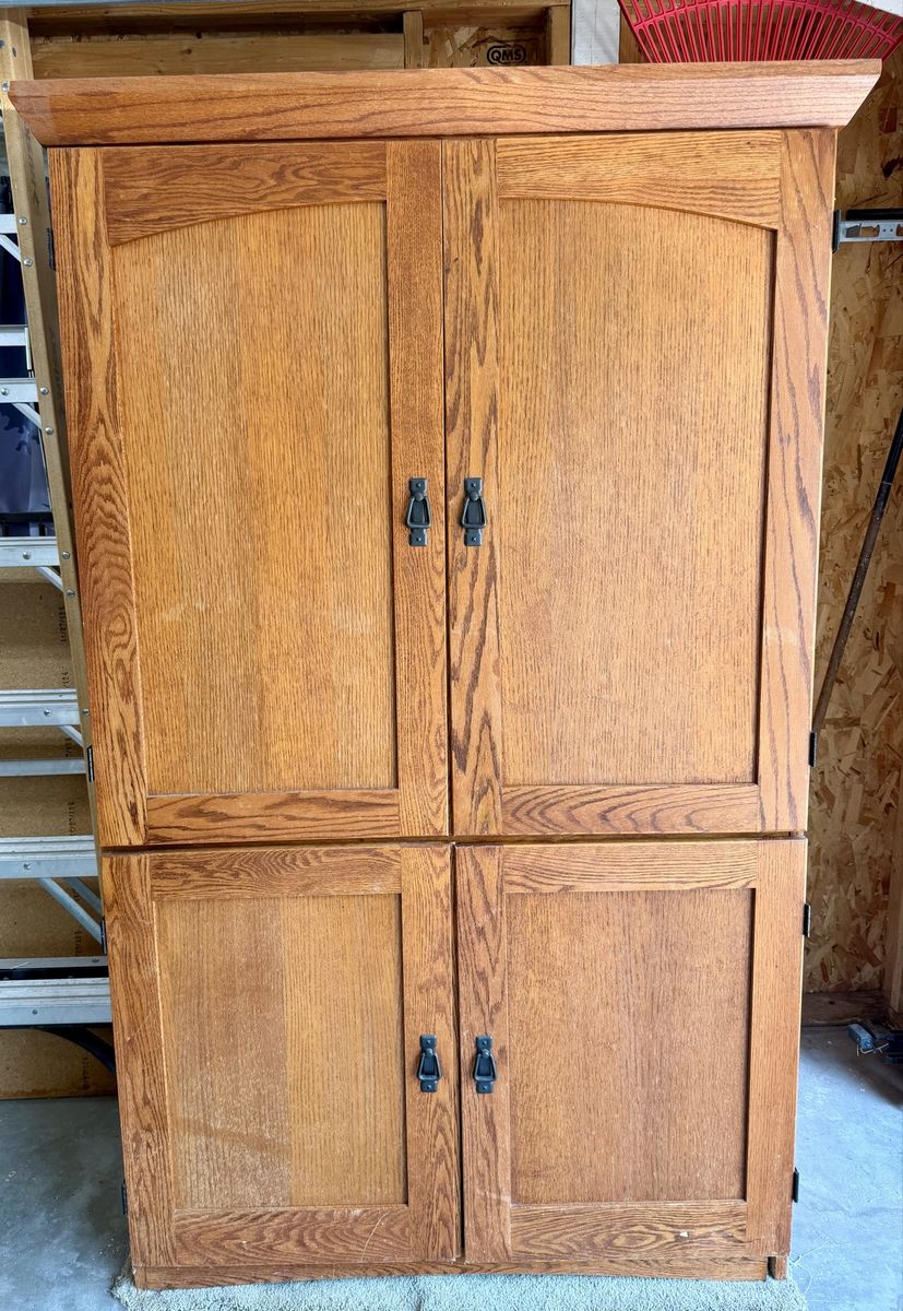 Solid Oak Wooden Armoire Cabinet Entertainment Center Storage Hutch