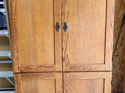 Solid Oak Wooden Armoire Cabinet Entertainment Center Storage Hutch