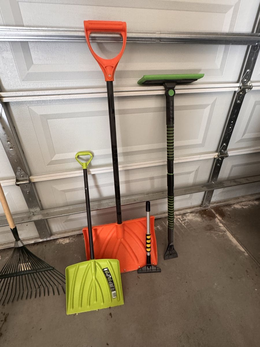 Greenworks Pro Leaf Blower, Black & Decker Hedge Trimmer, and Snow Shovels Set