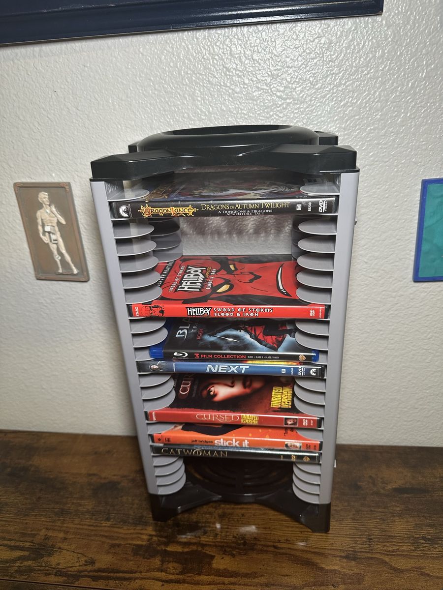 Vintage Media Storage Tower for DVDs, Blu-rays/ Games Gray/Black, 24-Disc Capacity