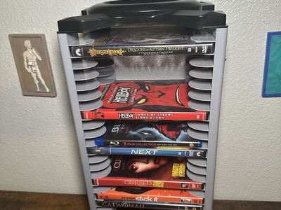 Vintage Media Storage Tower for DVDs, Blu-rays/ Games Gray/Black, 24-Disc Capacity