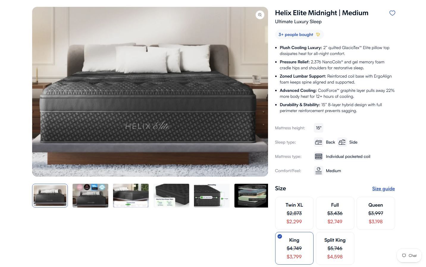 NEW! $3,799 VALUE! King Size Helix Elite Collection 15” Medium Firm Mattress, 76”x80”