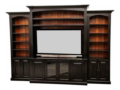 Elegant Black Entertainment Center & Bookcase Wall Unit - Wood, Large Media Console, Display Shelves