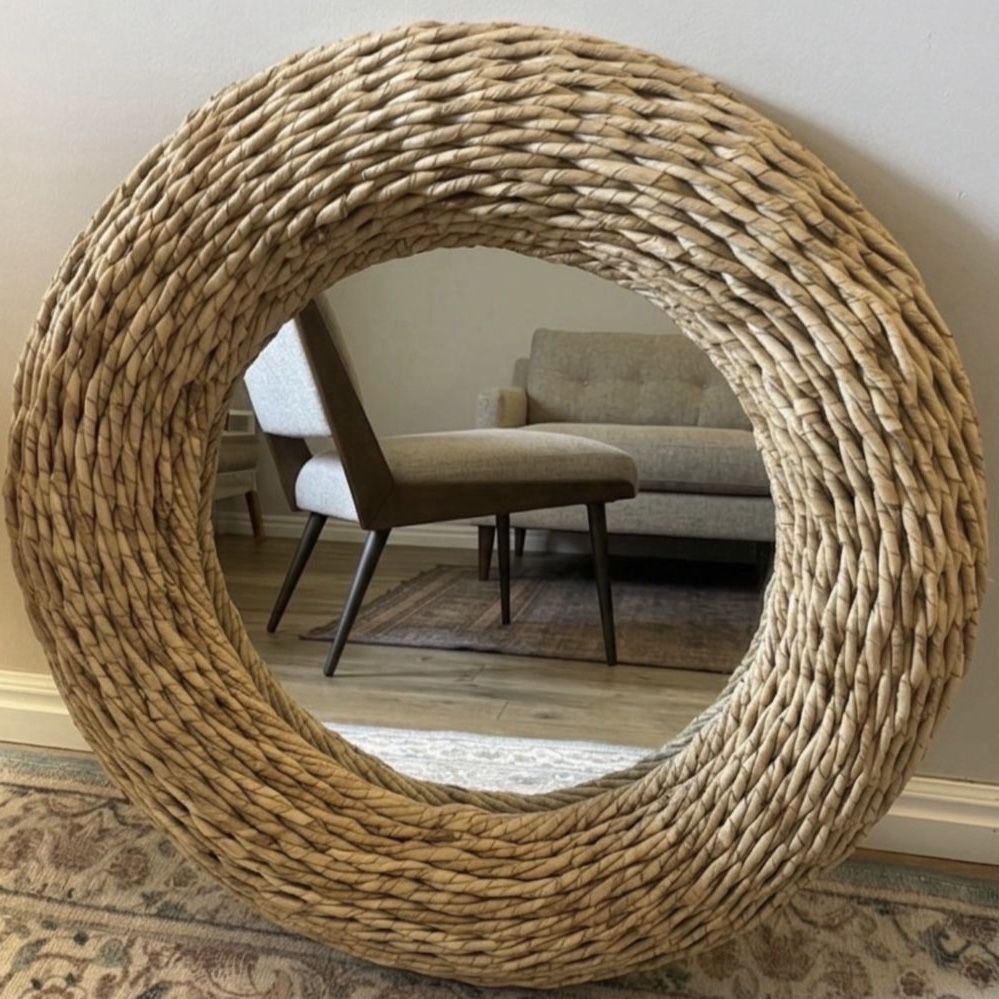 NEW 26" Round Woven Seagrass Mirror-Serena & Lily Style