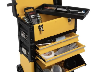 Heavy Duty 3-in-1 Rolling Toolbox with Removable Sections, Retractable Handle, and Organizers