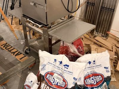 Smokin-It Model #2 electric smoker with stainless cart, cover, air pump, and BBQ wood chunks + pellets