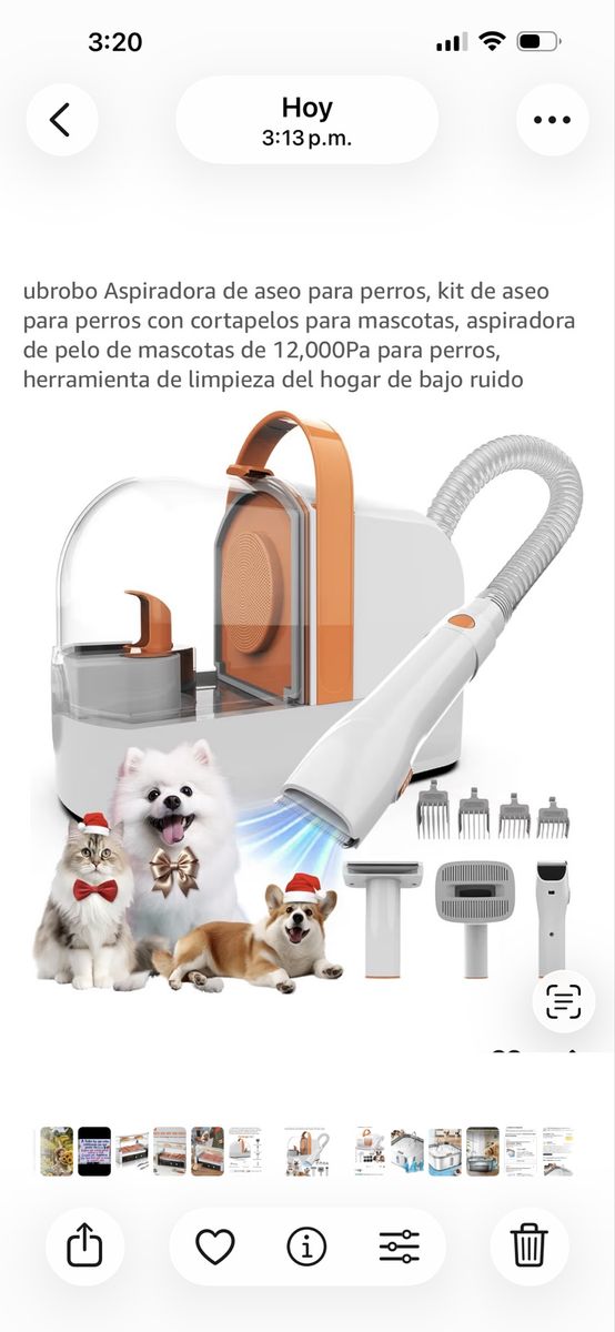 Ubrobo 12000Pa Pet Grooming Vacuum Kit w/ Clippers & Low Noise - White/Orange