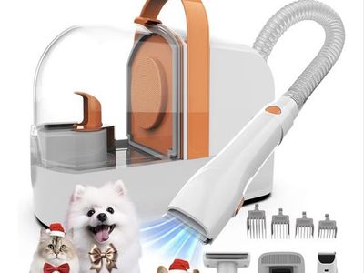 Ubrobo 12000Pa Pet Grooming Vacuum Kit w/ Clippers & Low Noise - White/Orange