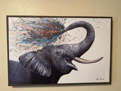 Ashvin Harrison Elephant Splatter Art Framed Canvas Print Wall Decor