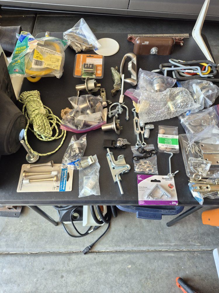 Assorted Home Hardware Lot - Door Knobs, Doorstops, Latches, Braces & Connectors. Buy some or all.