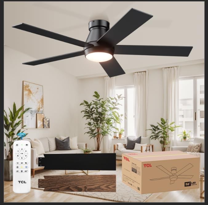 TCL 52” Black Flush Mount Ceiling Fan w/ LED Light & Remote