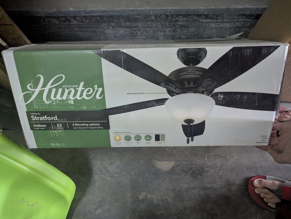 Hunter Stratford 52" Matte Black Indoor Ceiling Fan with LED Light, Model 50486